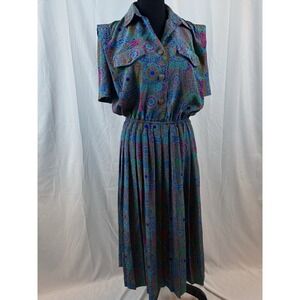 Vintage Leslie Fay Dress Women's Size 8 Pleated Skirt Missing Tie